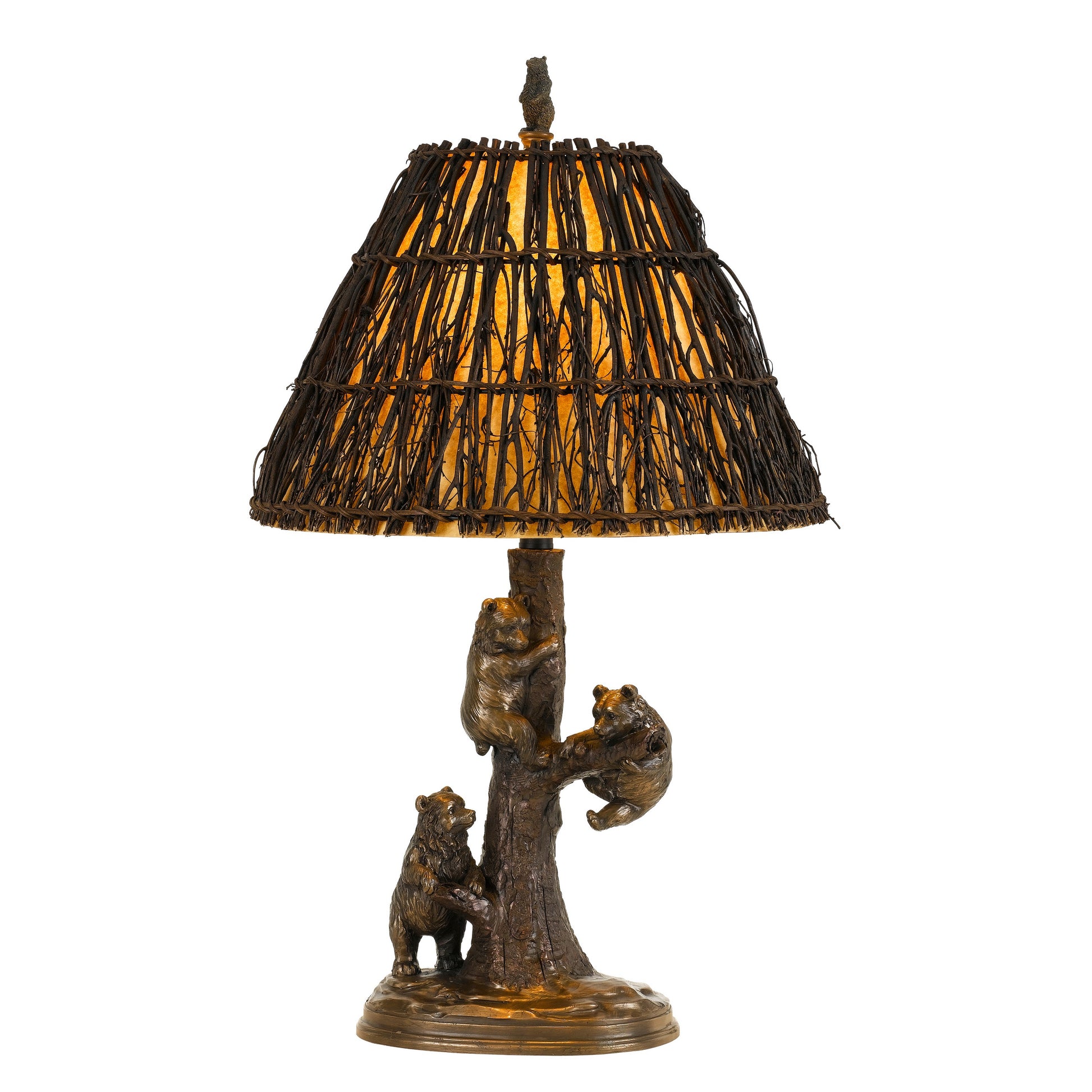 Bear-design resin table lamp with twig shade, bronze finish by Benzara