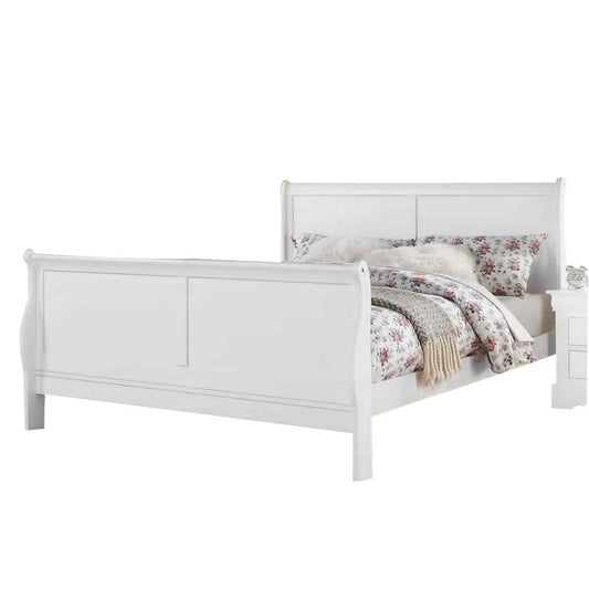 Sleigh Design Eastern King Size Bed with Sleek Legs, White — Chic Home-Decor