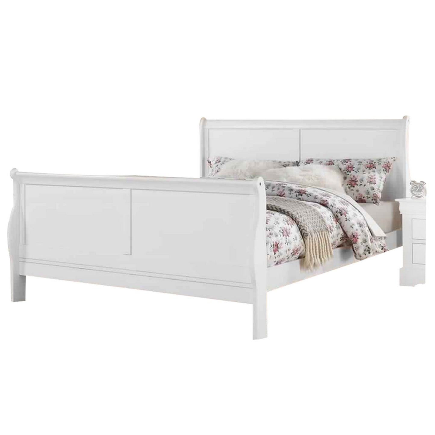 Sleigh Design Full Size Bed with Sleek Legs, White — Chic Home-Decor