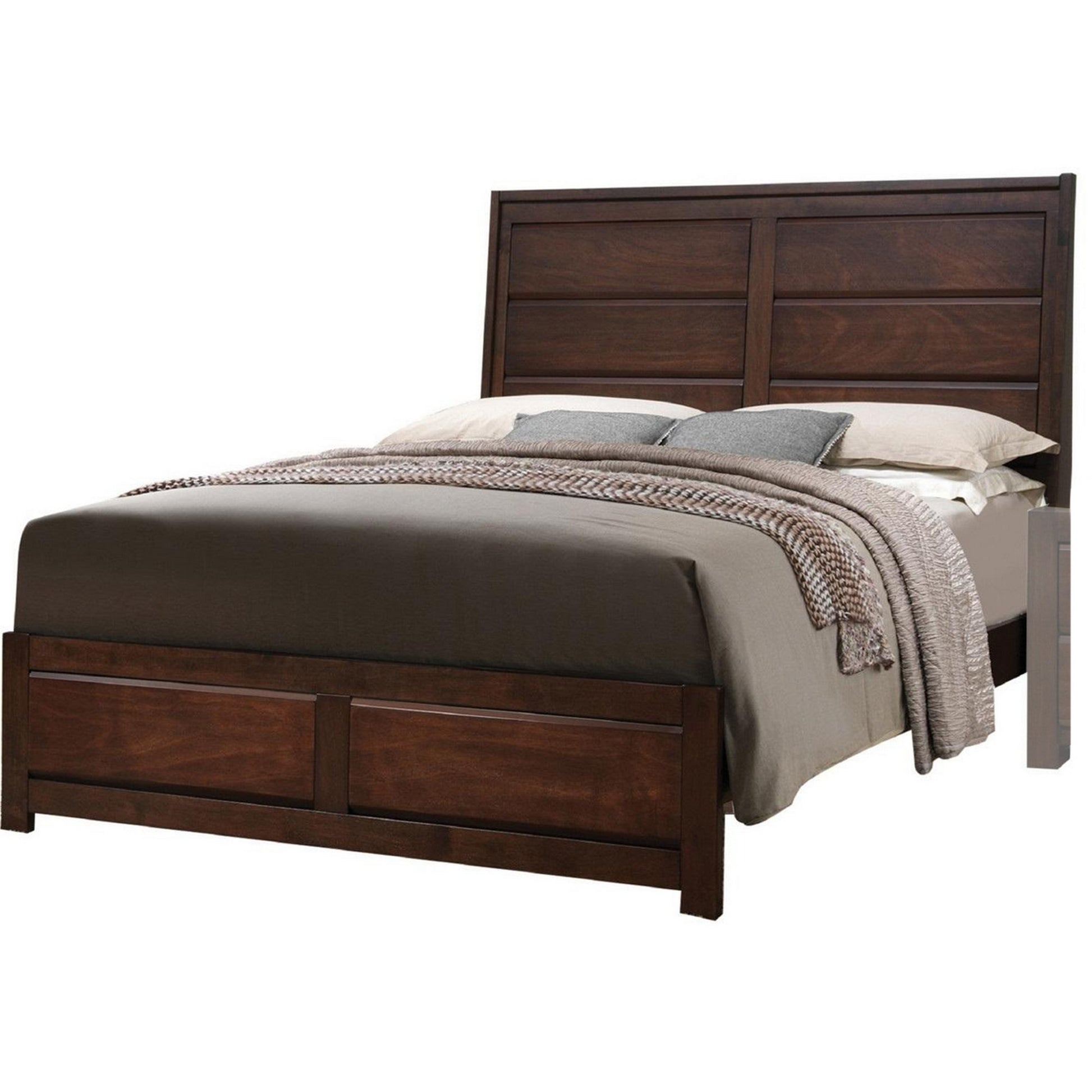 Raised Panel Design Wooden Eastern King Bed with Sleek Legs, Walnut Brown — Chic Home-Decor