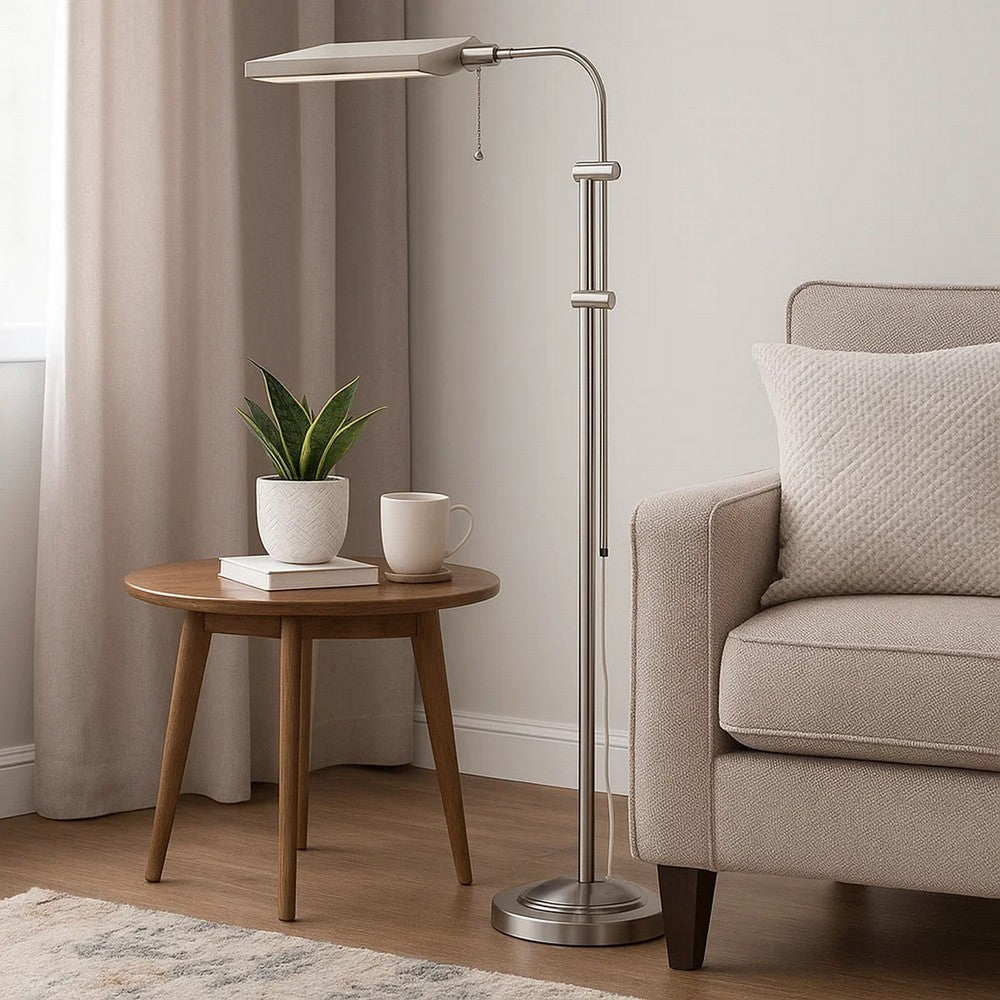 Metal Rectangular Floor Lamp with Adjustable Pole – White