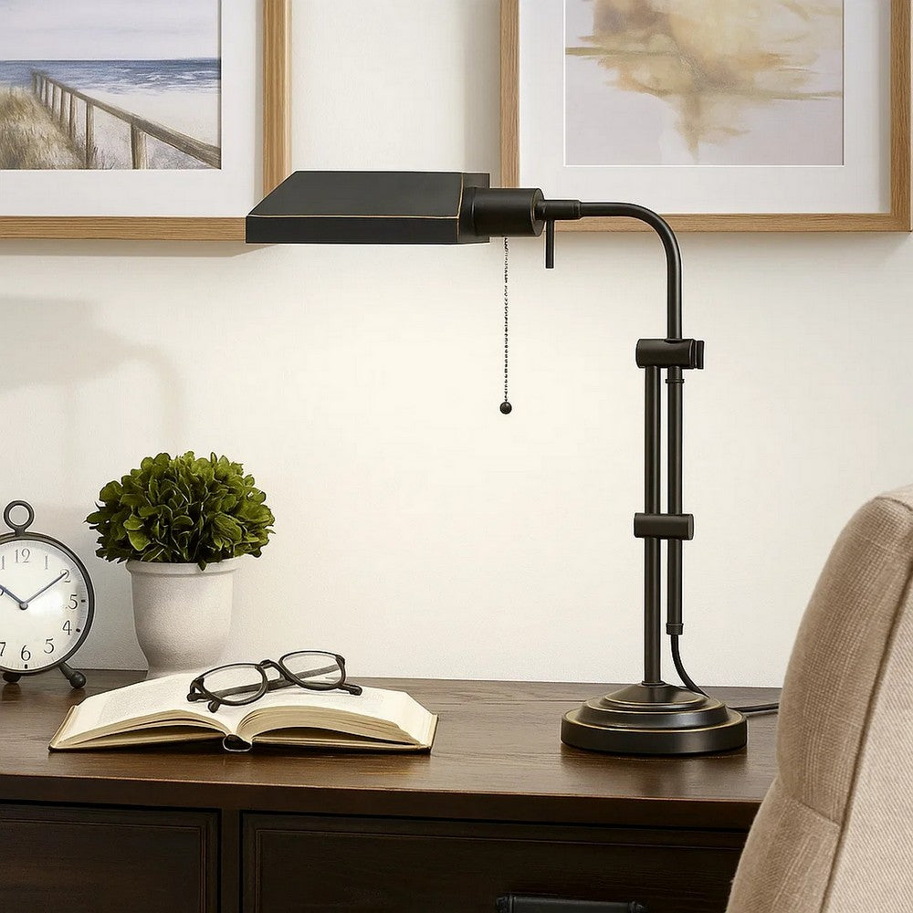 Metal Rectangular Desk Lamp with Adjustable Pole, Black