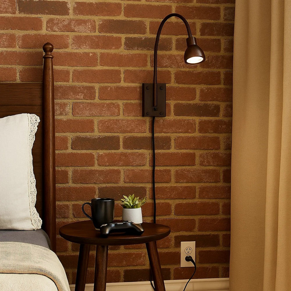 Metal Round Wall Reading Lamp with Plug In Switch, Bronze