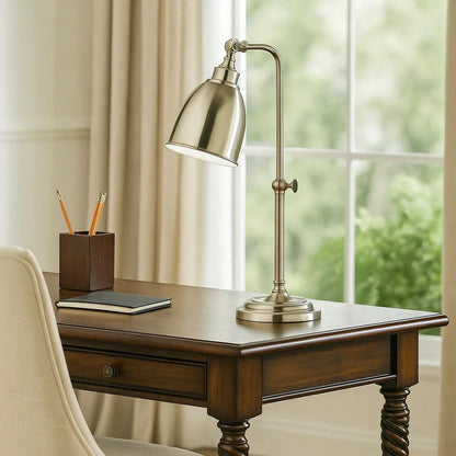 Metal Round 25" Table Lamp with Adjustable Pole, Silver