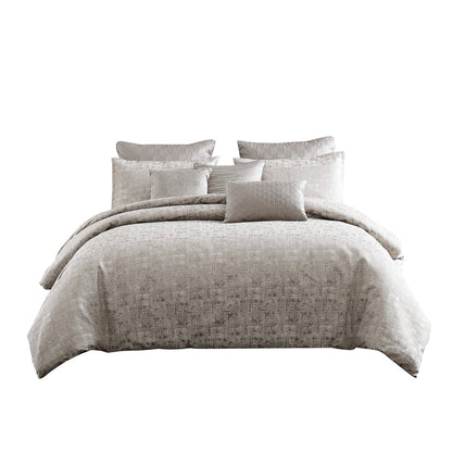 9 Piece Polyester Comforter Set with Jacquard Print, Gray – King