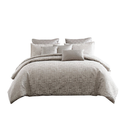 9 Piece Queen Polyester Comforter Set with Jacquard Print, Gray