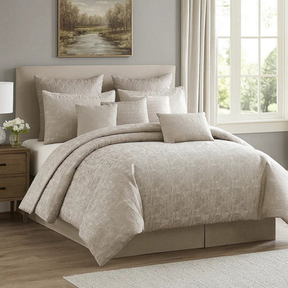 9 Piece Queen Polyester Comforter Set with Jacquard Print, Gray
