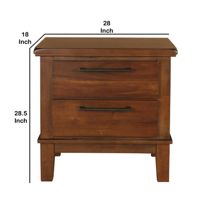 Wooden Nightstand with Chamfered Legs and 2 Spacious Drawers, Brown