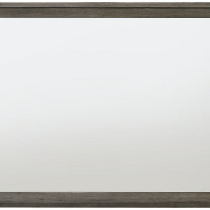 Rectangular Wooden Frame Mirror with Mounting Hardware, Gray and Silver