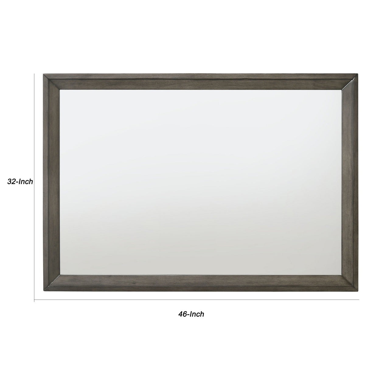 Rectangular wooden-frame wall mirror by Benjara, gray-silver finish with mounting hardware, 46-inch