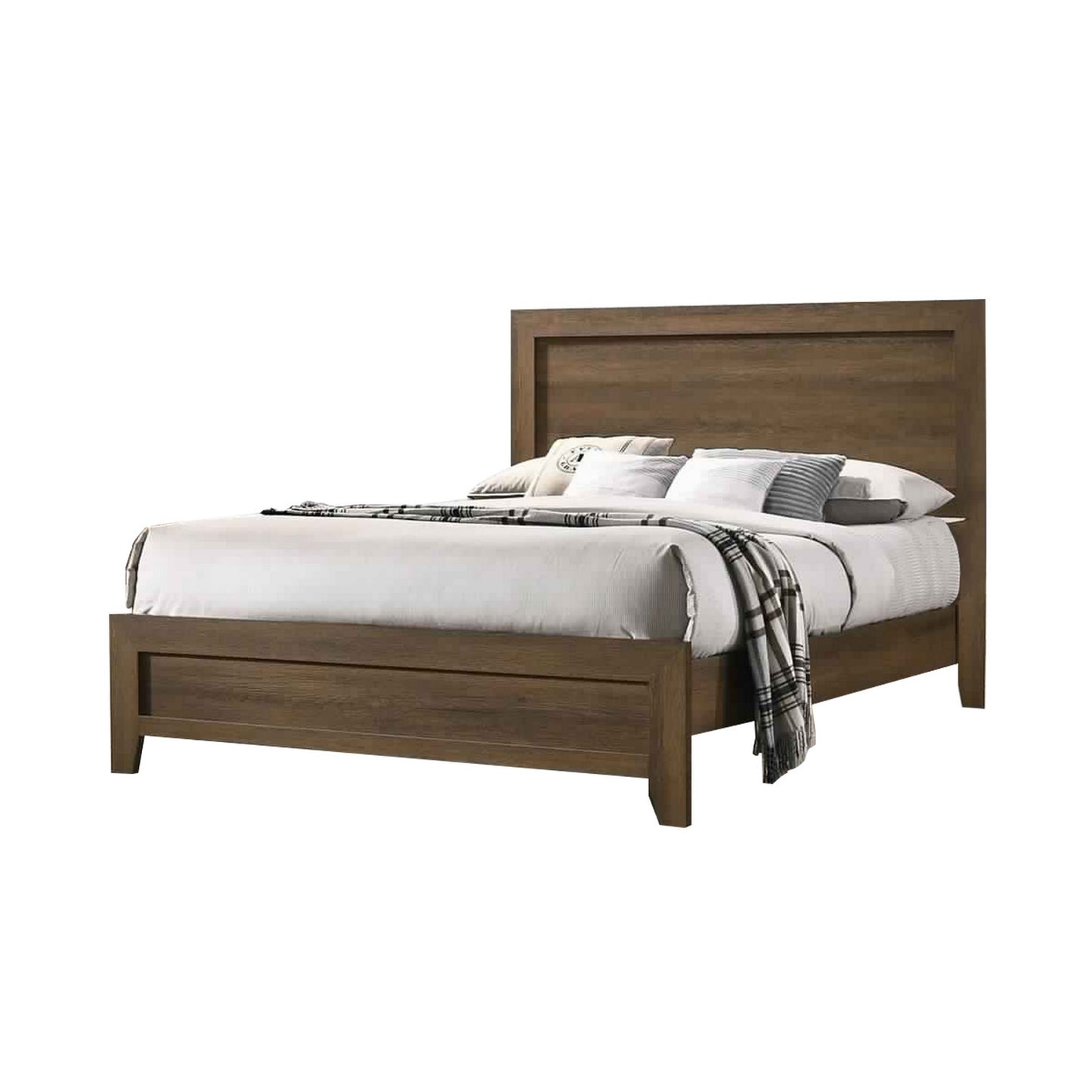 Wooden Queen Bed with Molded Trim Headboard and Chamfered Legs, Brown — Chic Home-Decor