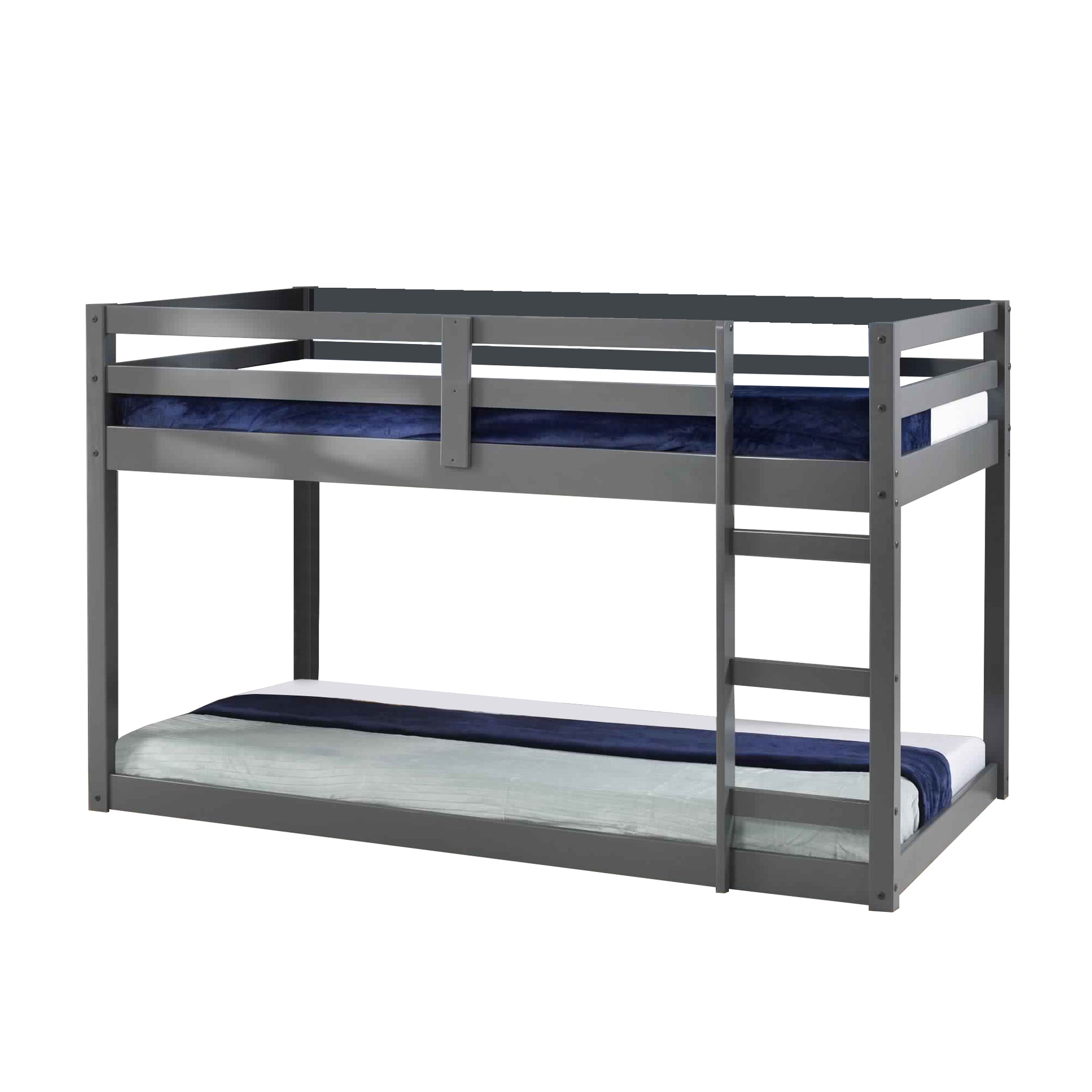 Twin Wooden Frame Loft Bed with Built In Ladder, Gray — Chic Home-Decor