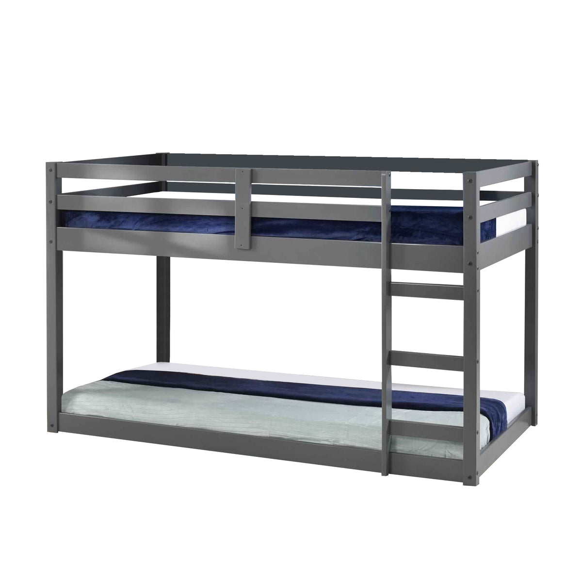 Wooden Frame Loft Bed with Built In Ladder, Espresso – Grey