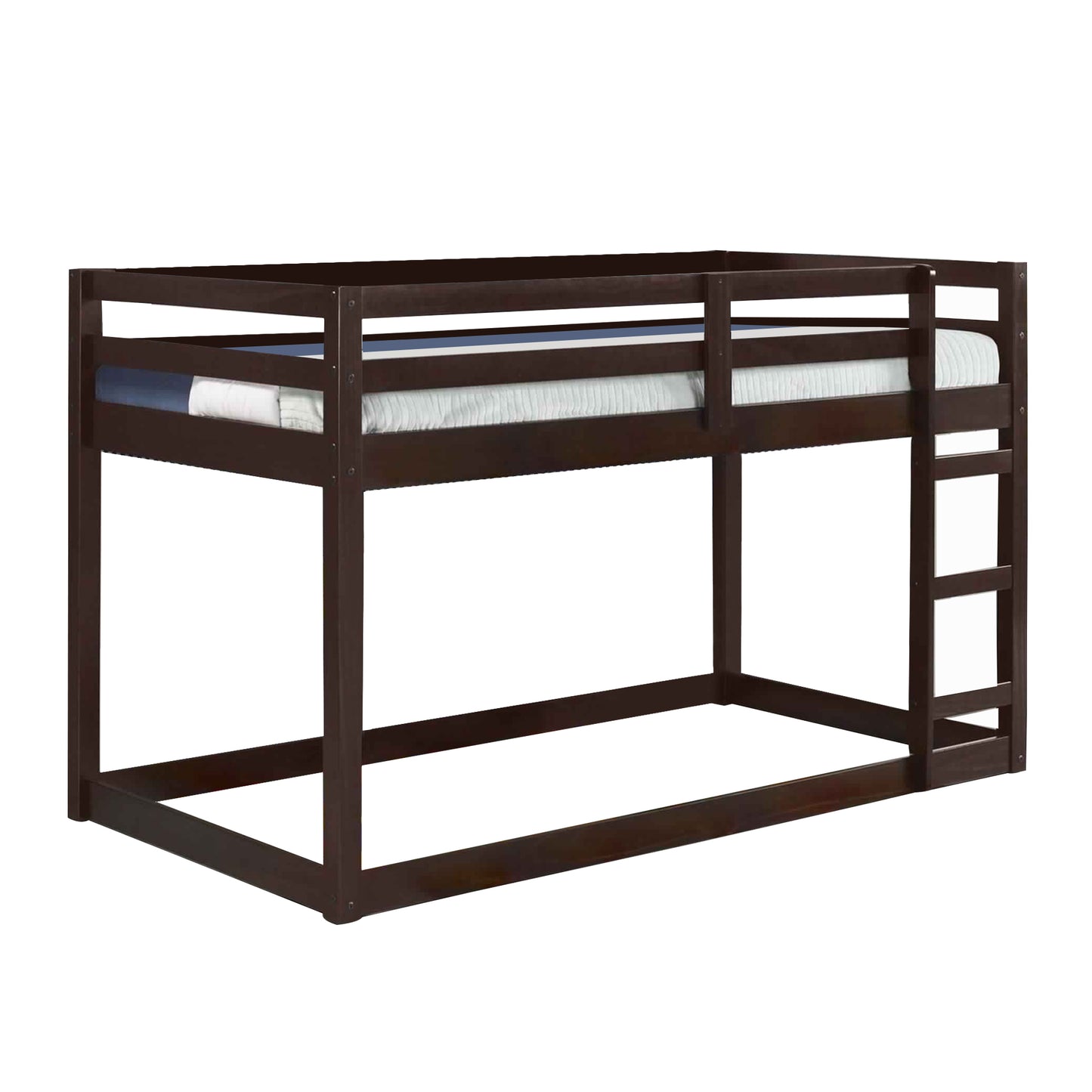 Twin Wooden Frame Loft Bed with Built In Ladder, Espresso Brown — Chic Home-Decor
