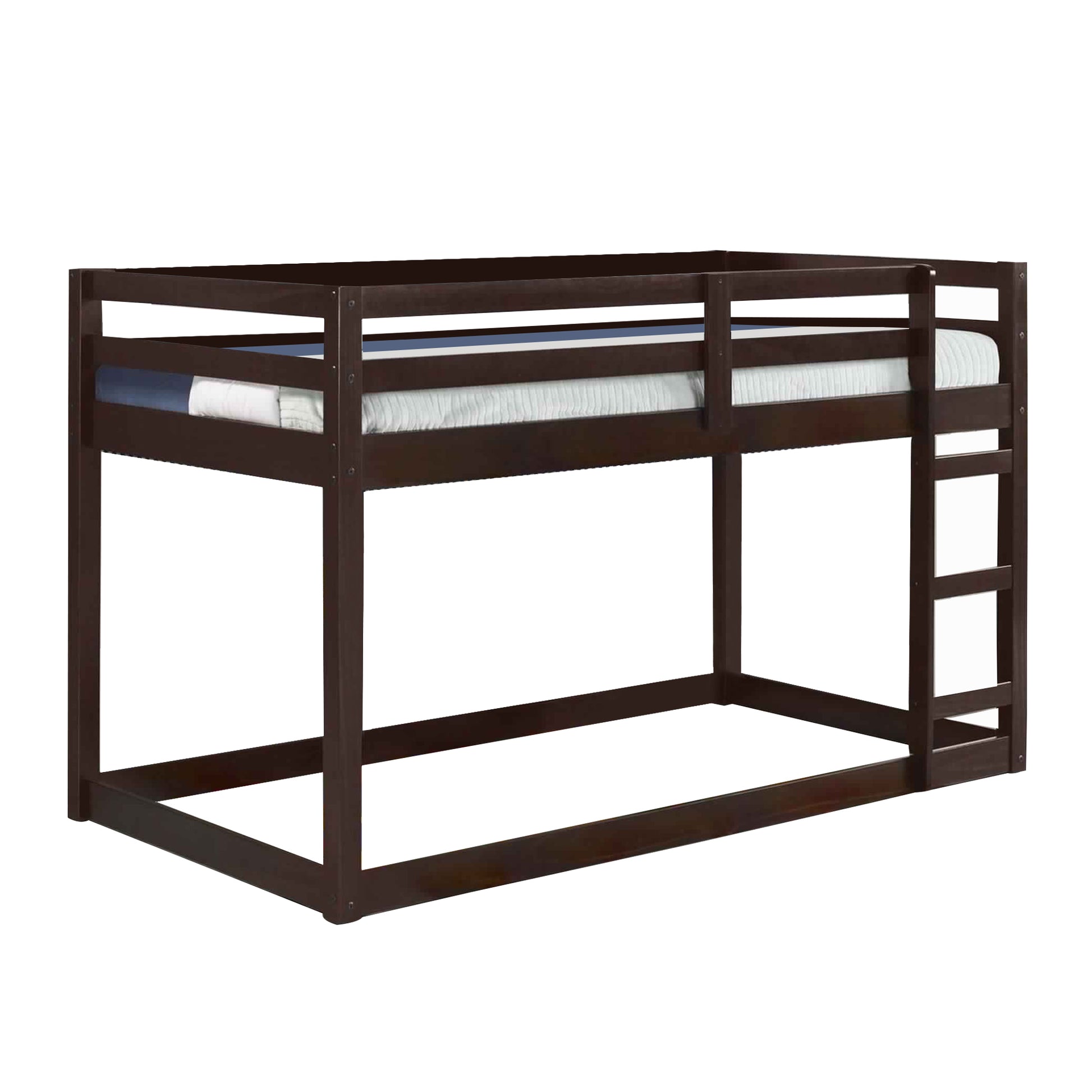 Twin Wooden Frame Loft Bed with Built In Ladder, Espresso Brown — Chic Home-Decor