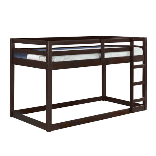 Twin Wooden Frame Loft Bed with Built In Ladder, Espresso Brown — Chic Home-Decor