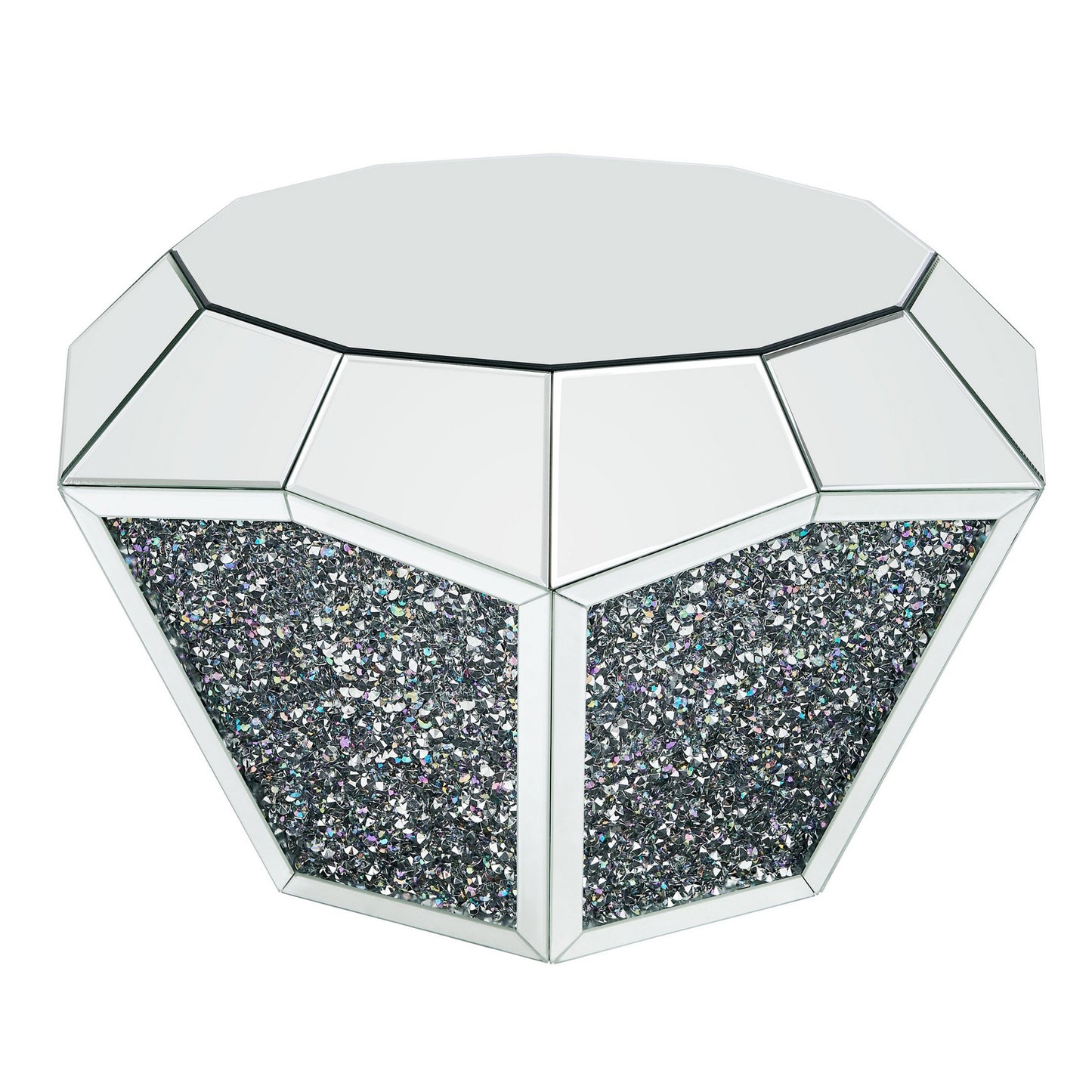 Mirror Octagonal Shape Coffee Table with Faux Diamond Inlays, Silver — Chic Home-Decor
