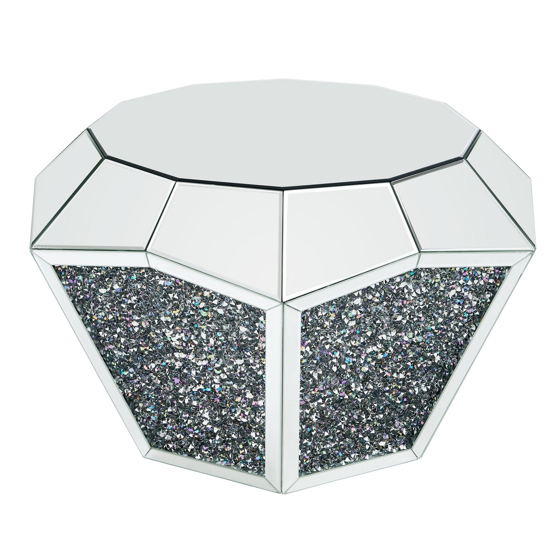 Mirror Octagonal Shape Coffee Table with Faux Diamond Inlays, Silver — Chic Home-Decor