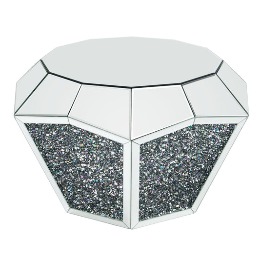 Mirror Octagonal Shape Coffee Table with Faux Diamond Inlays, Silver — Chic Home-Decor