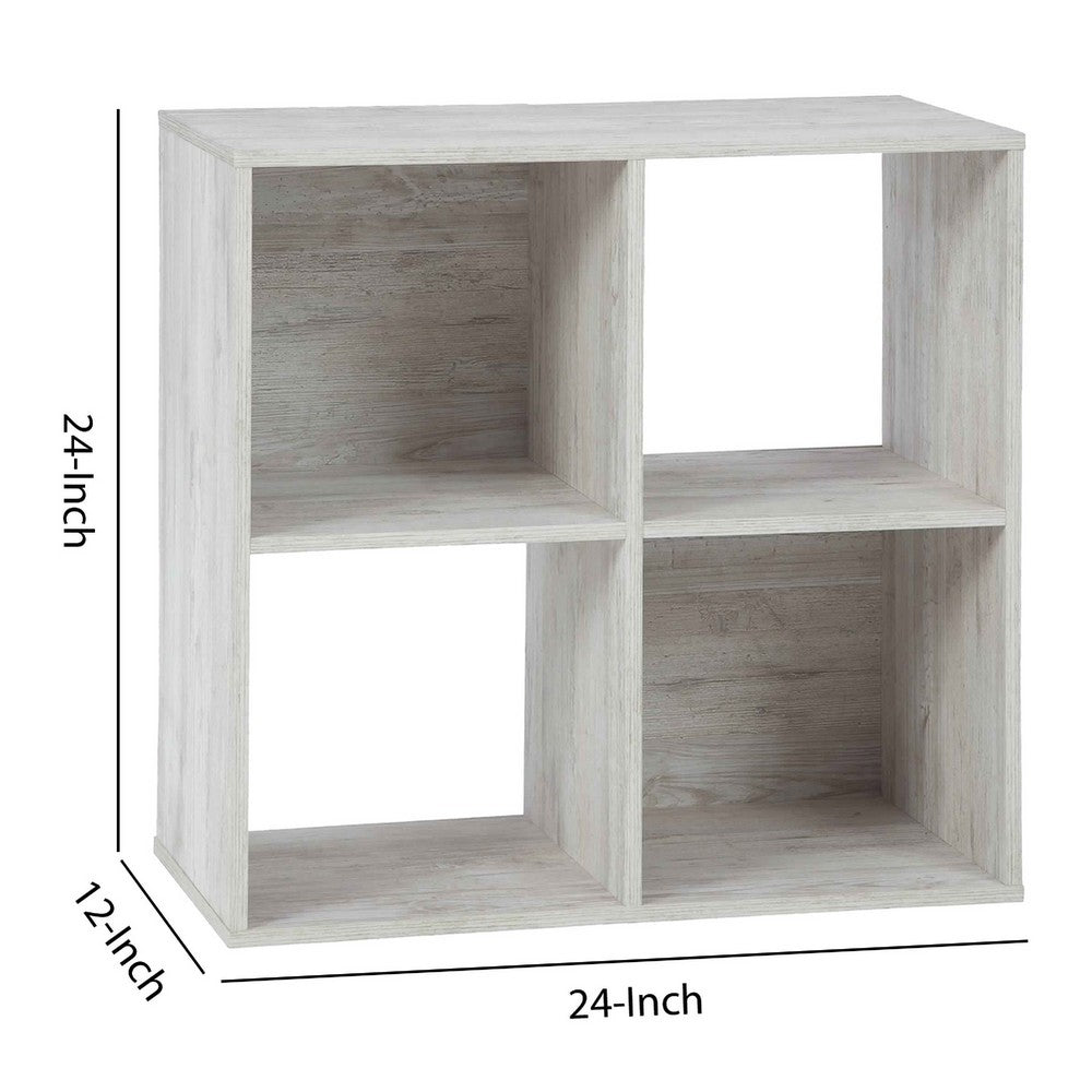 4 Cube Wooden Organizer with Grain Details, Washed White