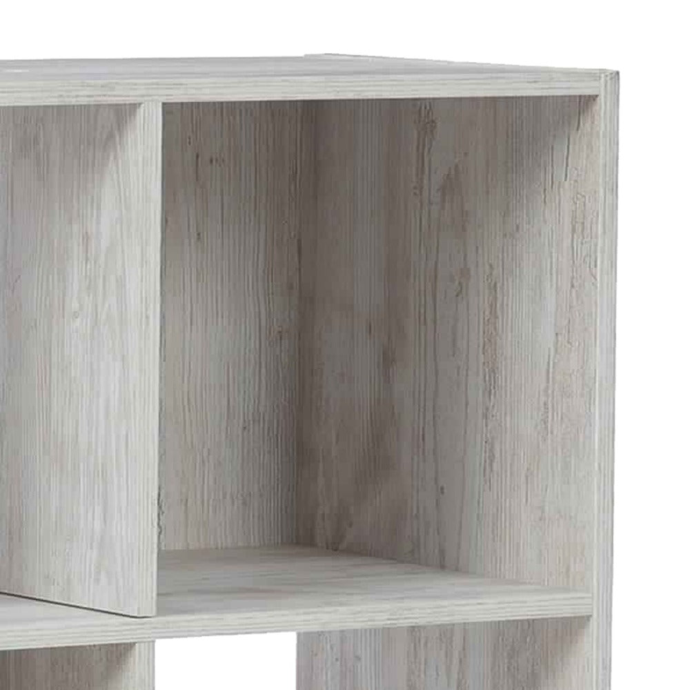 6 Cube Wooden Organizer with Grain Details, Washed White