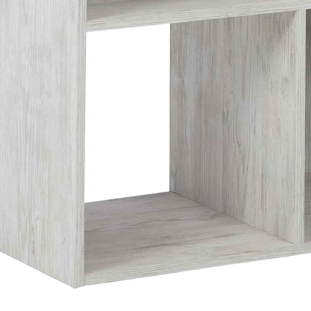 6 Cube Wooden Organizer with Grain Details, Washed White