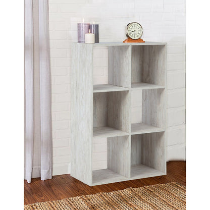 Washed White Wooden Organizer With Grain Details, 6-Cube - Chic Home-Decor