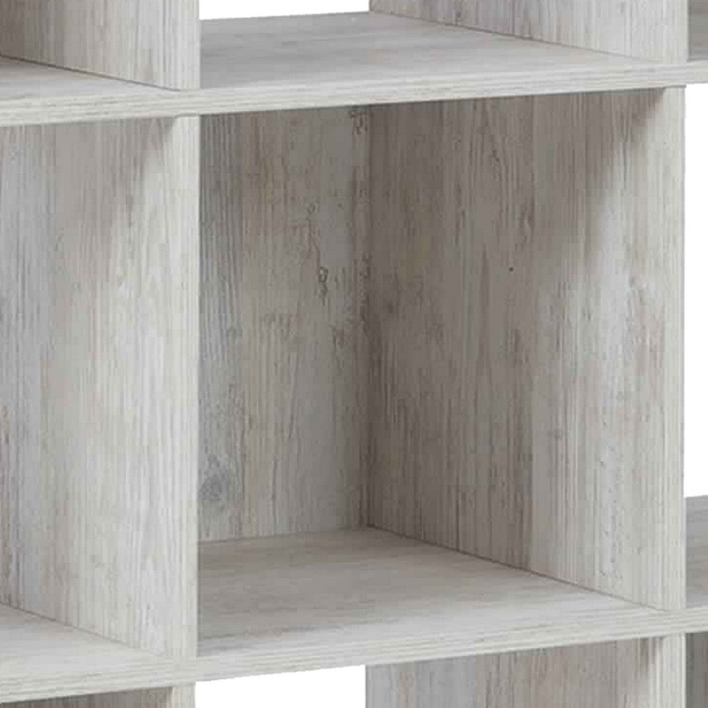 9 Cube Wooden Organizer with Grain Details, Washed White