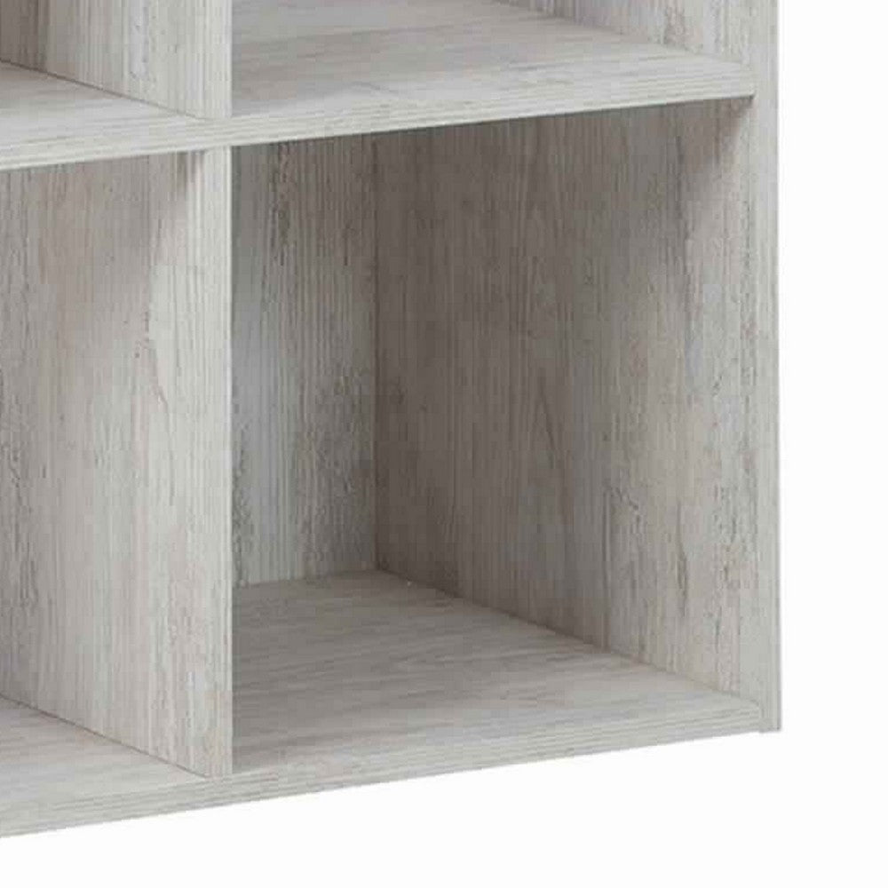 9 Cube Wooden Organizer with Grain Details, Washed White