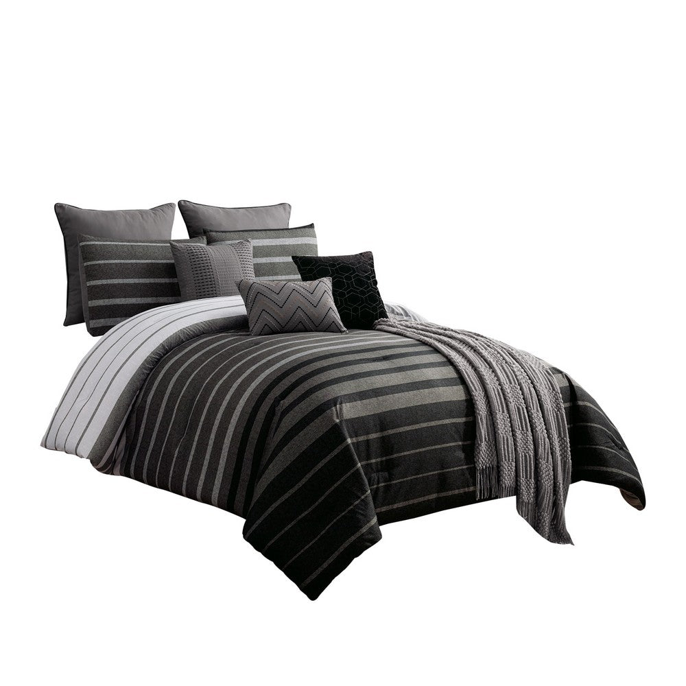 10 Piece King Polyester Comforter Set with Striped Details
