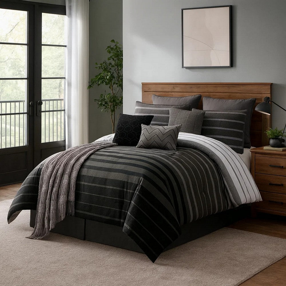 10 Piece King Polyester Comforter Set with Striped Details
