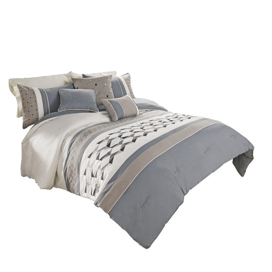 7 Piece Queen Polyester Comforter Set with Geometric Design