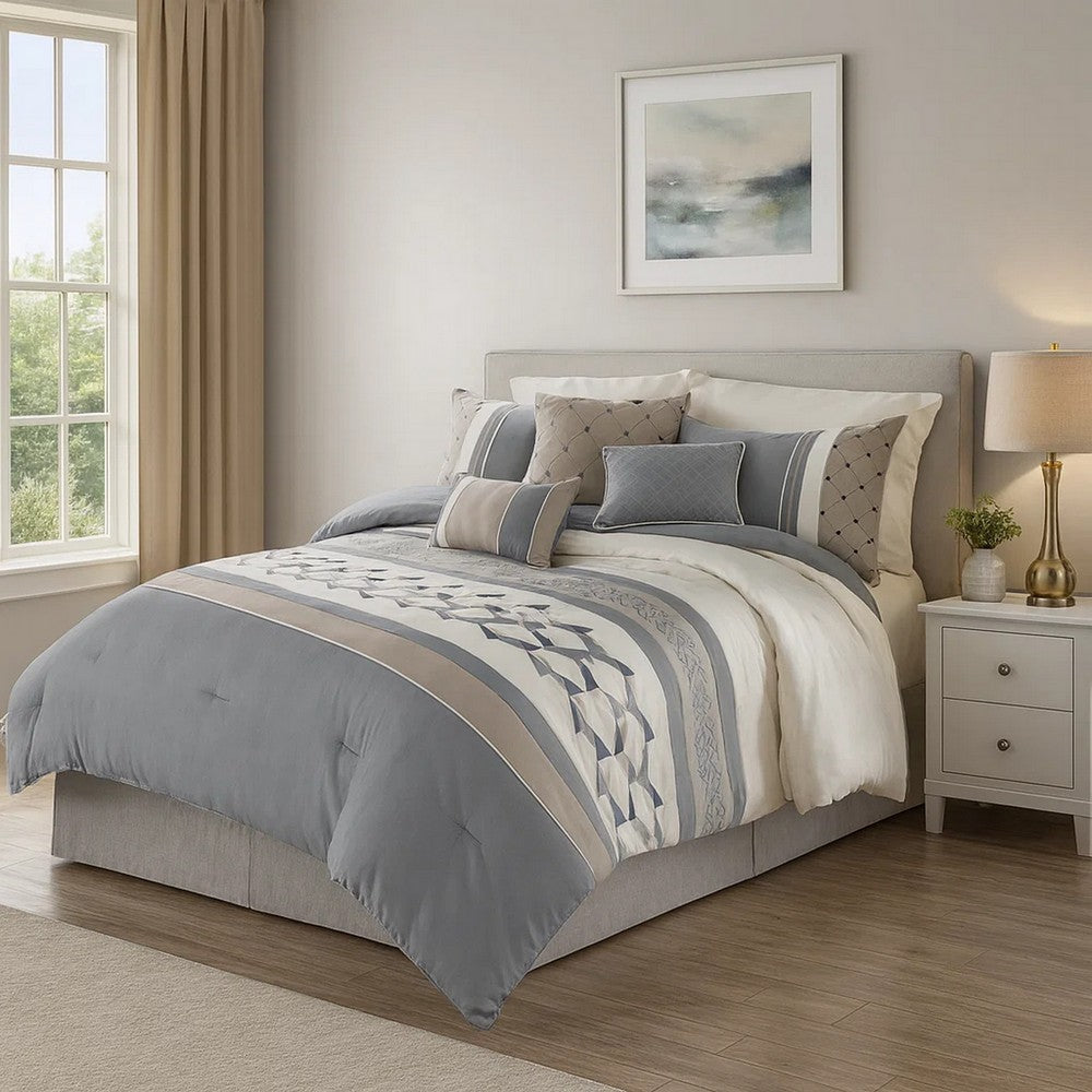 7 Piece Queen Polyester Comforter Set with Geometric Design