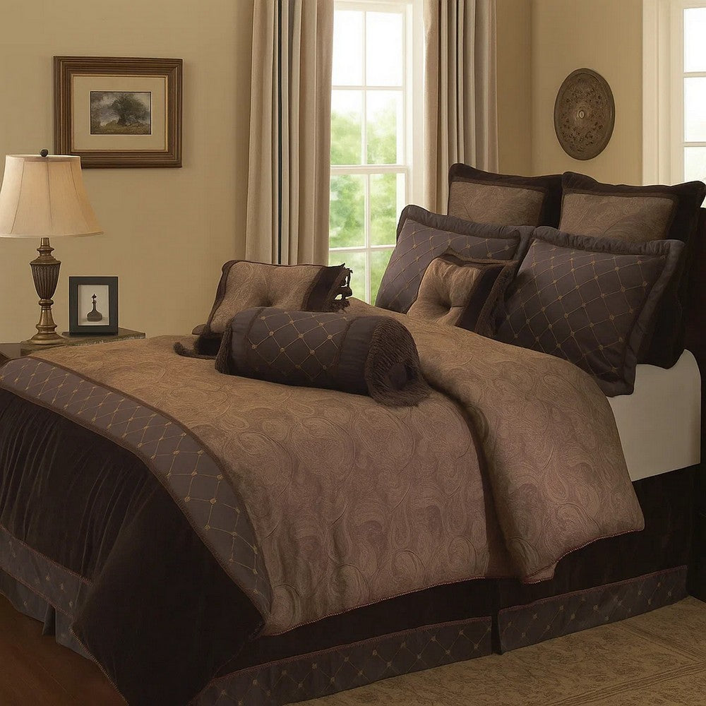 10 Piece King Polyester Comforter Set with Paisley Pattern Design