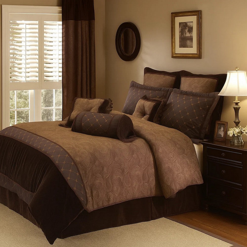 10 Piece King Polyester Comforter Set with Paisley Pattern Design