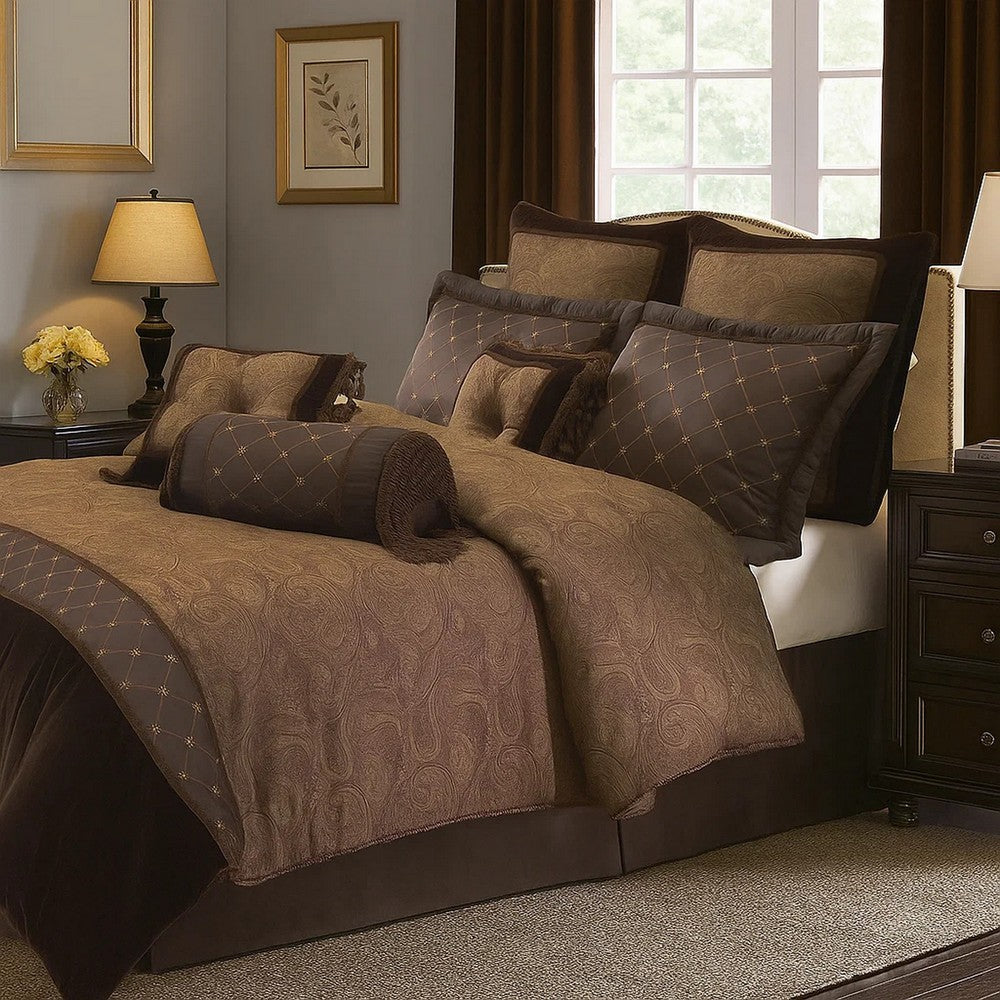 9 Piece Queen Polyester Comforter Set with Paisley Pattern Design
