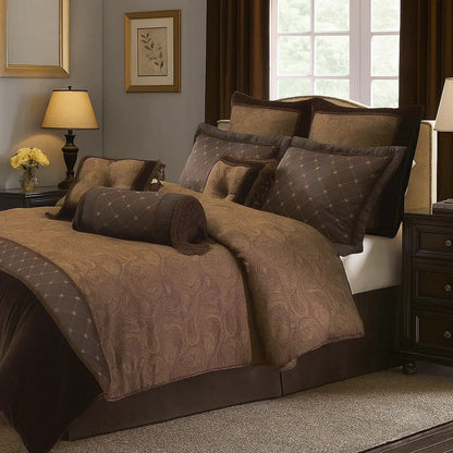9 Piece Queen Polyester Comforter Set with Paisley Pattern Design