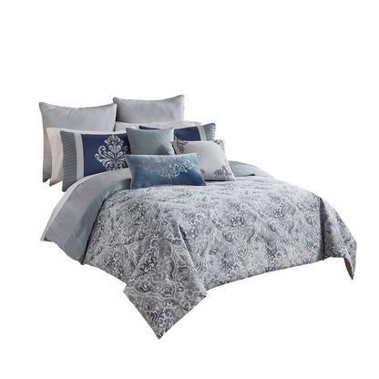 9 Piece Queen Polyester Comforter Set with Damask Prints