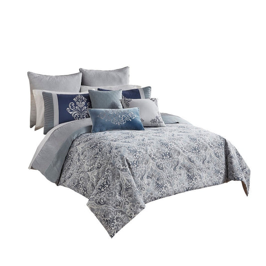 9 Piece Queen Polyester Comforter Set with Damask Prints