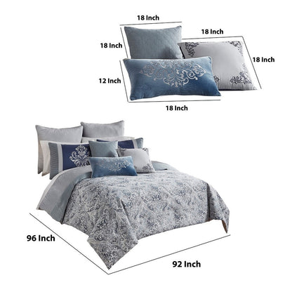 9 Piece Queen Polyester Comforter Set with Damask Prints