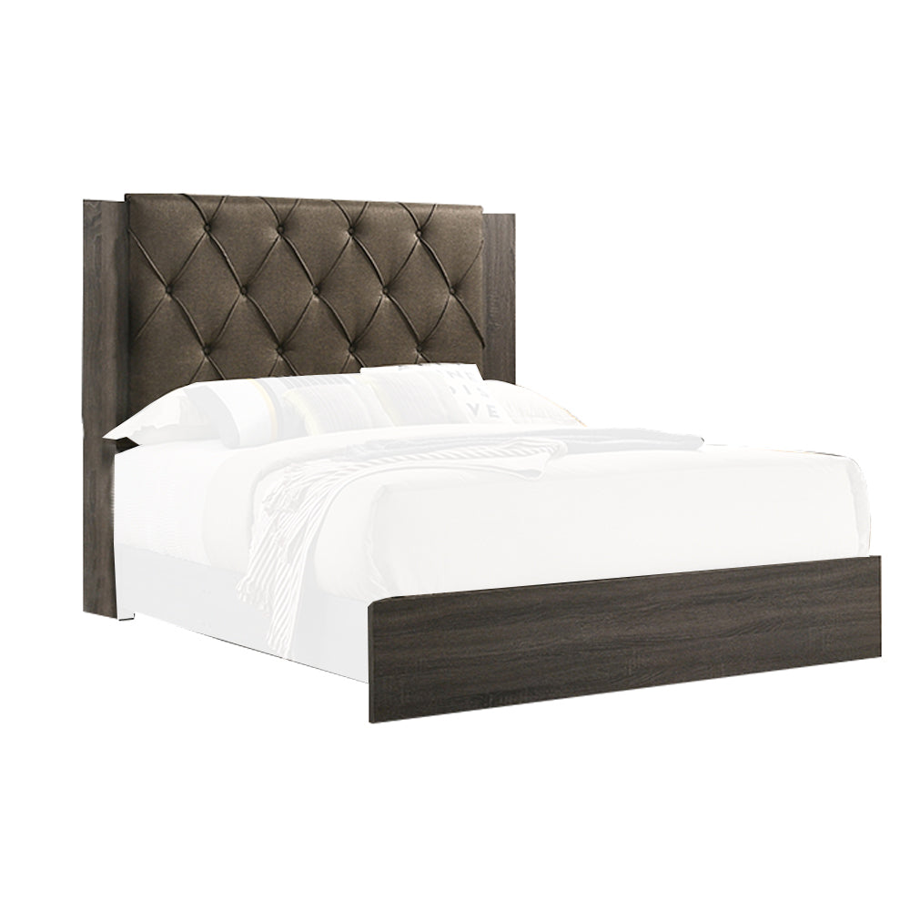 Wooden Eastern king Bed with Button Tufted Headboard, Gray and Brown — Chic Home-Decor