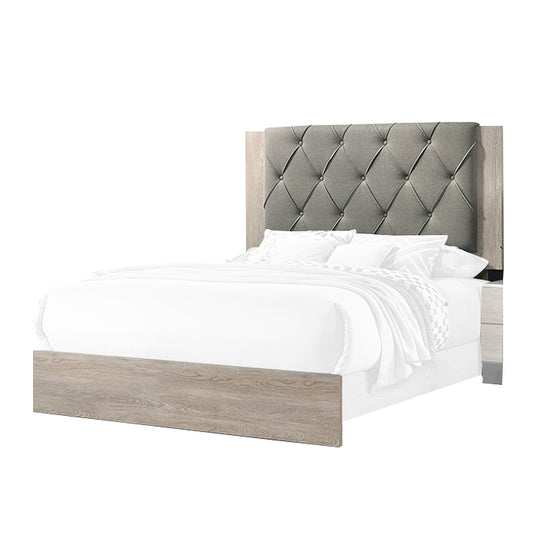 Wooden Queen Bed with Button Tufted Upholstered Headboard, Gray and Cream — Chic Home-Decor
