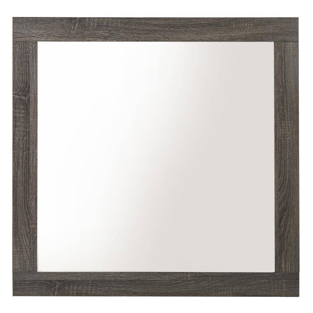 Transitional Style Grained Wood Encased Square Mirror, Gray — Chic Home-Decor