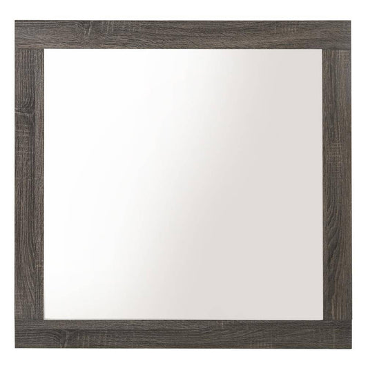 Transitional Style Grained Wood Encased Square Mirror, Gray — Chic Home-Decor