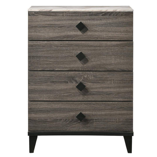 4 Drawer Wooden Chest with Grains and Angled Legs, Gray — Chic Home-Decor