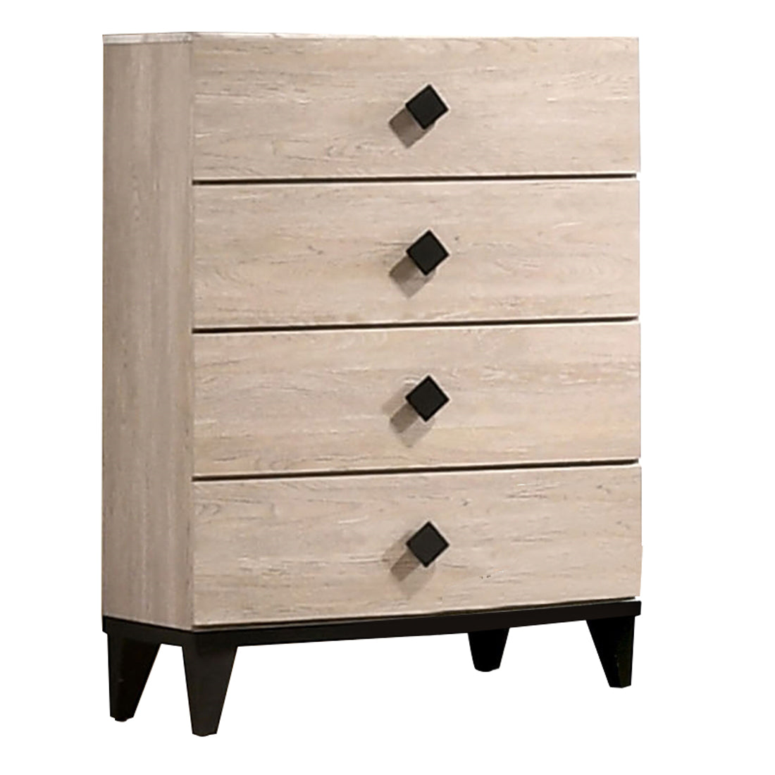 4 Drawer Wooden Chest with Grains and Angled Legs, Cream — Chic Home-Decor