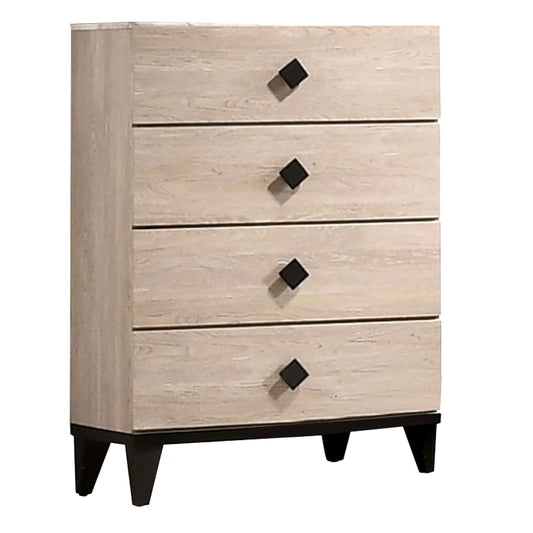 4 Drawer Wooden Chest with Grains and Angled Legs, Cream — Chic Home-Decor