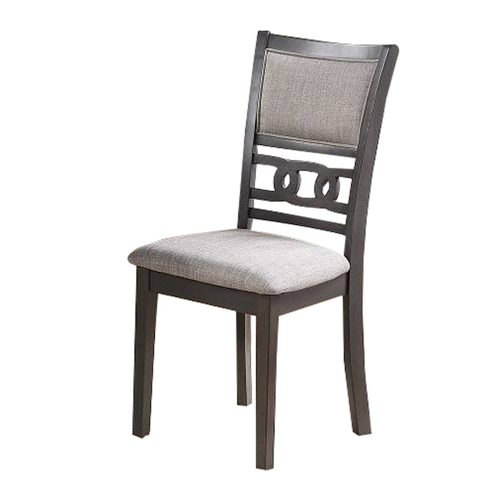 Fabric Upholstered Dining Chair with Panel Back, Knot Cut Outs, Set of 2, Gray