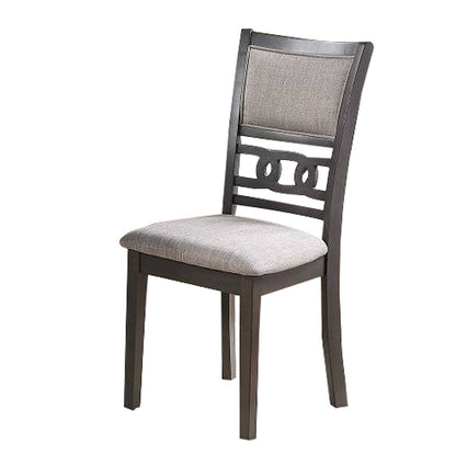 Fabric Upholstered Dining Chair with Panel Back, Knot Cut Outs, Set of 2, Gray
