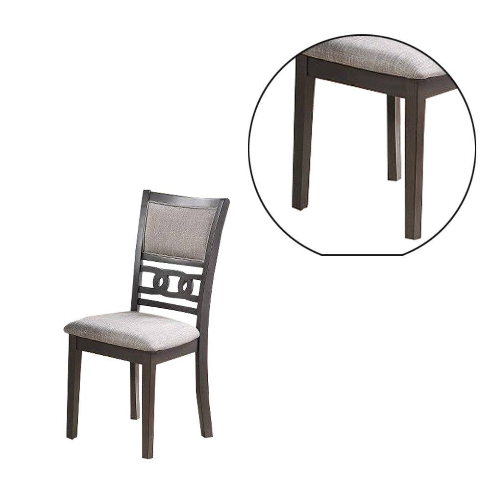 Fabric Upholstered Dining Chair with Panel Back, Knot Cut Outs, Set of 2, Gray
